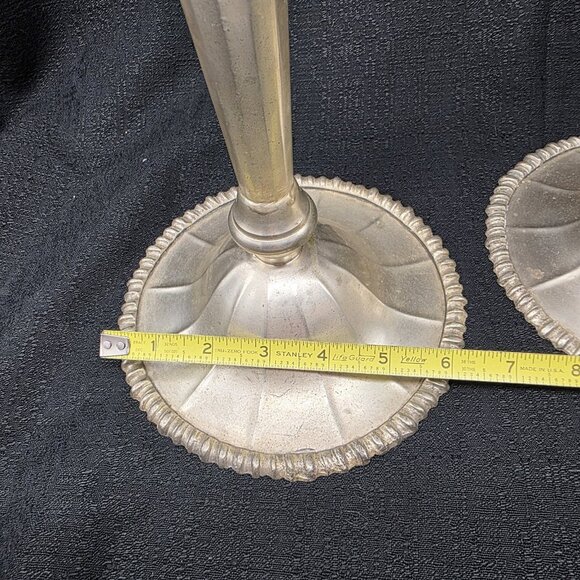 Pair Vintage Silver Plated Brass Trumpet Tulip Vases 15” India Boho Hollywood - Picture 7 of 10